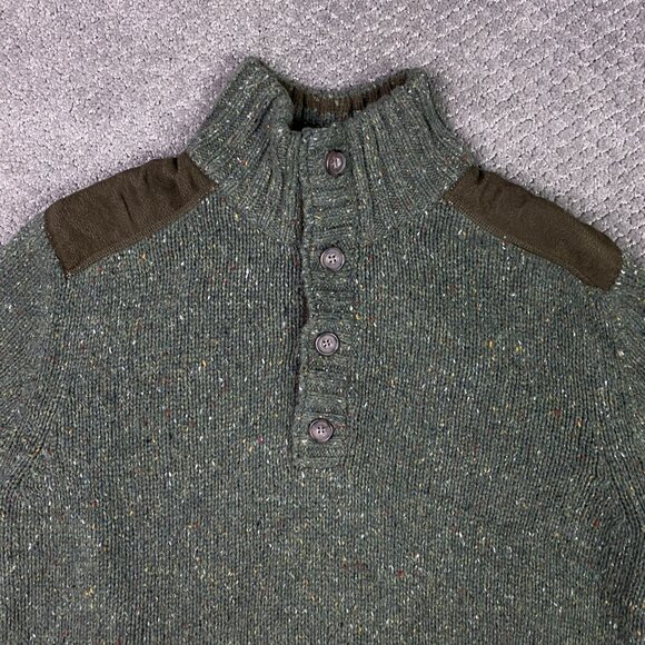 Eddie Bauer Sweater Men's Medium Green Speckled Shoulder Patches Wool Cotton - Picture 5 of 11